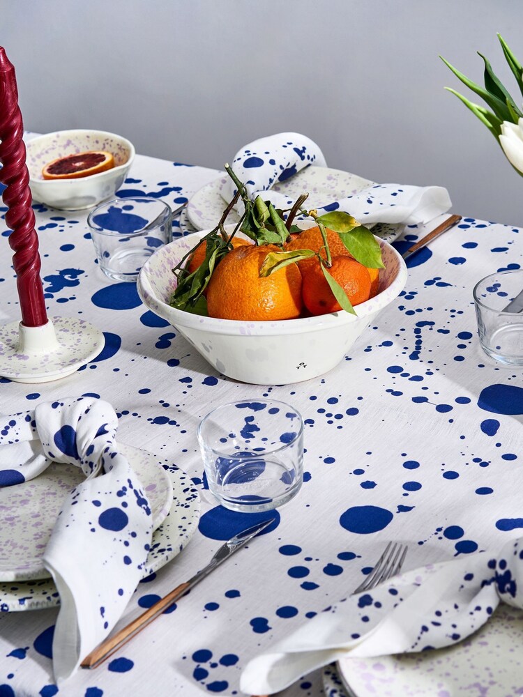 Hot Pottery Blueberry Splatter Linen Tablecloth - Image 1 of 3 Hot Pottery Blueberry Splatter Linen Tablecloth - Image 1 of 3