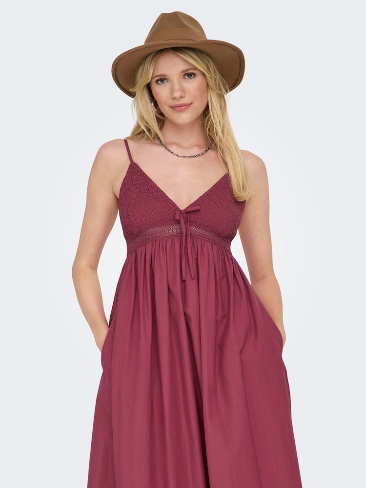 ONLY Red Bow Detail Lace Insert Sleeveless Maxi Dress - Image 1 of 6