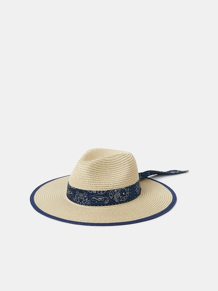Accessorize Natural Bandana Straw Fedora Hat - Image 1 of 4 Accessorize Natural Bandana Straw Fedora Hat - Image 1 of 4
