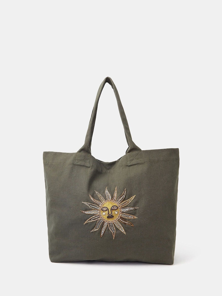 Accessorize Green Sun Embellished Tote Bag - Image 1 of 5