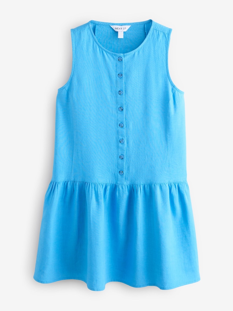 Blue Linen Blend Button Midi Dress - Image 1 of 1