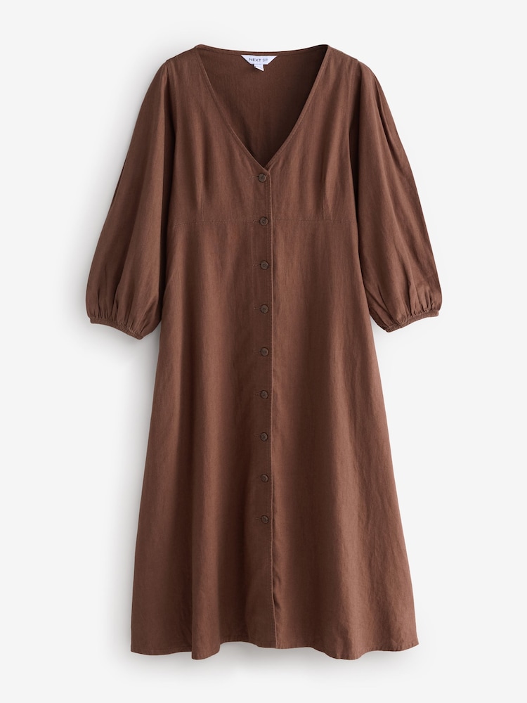 Rust Brown Linen Blend Button Maxi Dress - Image 1 of 1 Rust Brown Linen Blend Button Maxi Dress - Image 1 of 1