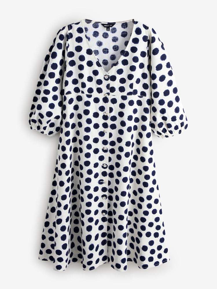 Cream Linen Blend Spot Print Button Maxi Dress - Image 1 of 1