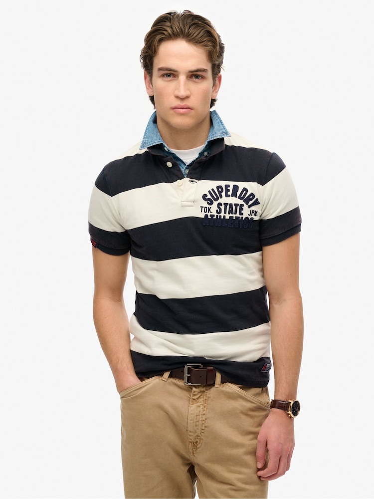 Superdry Blue Vintage Athletic Jersey Polo Shirt - Image 1 of 6
