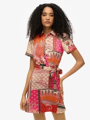 Superdry Pink Patchwork Mini Shirt Dress - Image 5 of 8