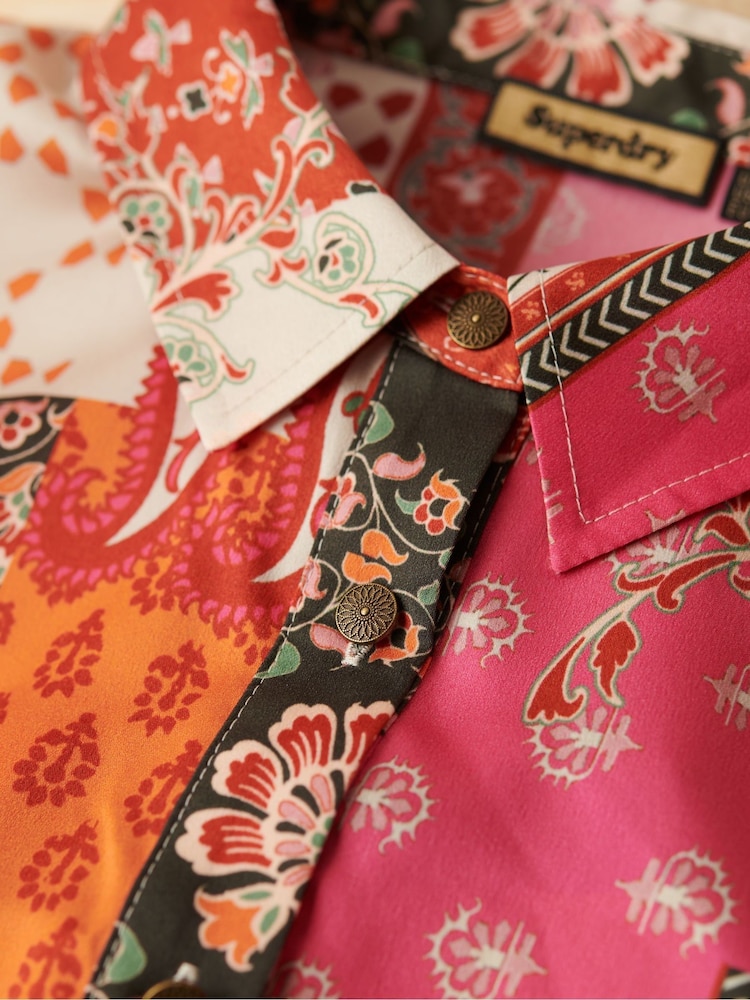 Superdry Pink Patchwork Mini Shirt Dress - Image 8 of 8 Superdry Pink Patchwork Mini Shirt Dress - Image 8 of 8