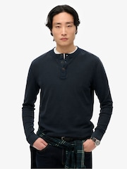 Superdry Blue Lightweight Textured Grandad Top - Image 1 of 6