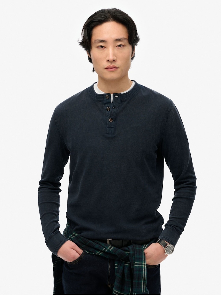 Superdry Blue Lightweight Textured Grandad Top - Image 1 of 6