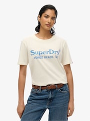 Superdry White Relaxed Venue Metallic T-Shirt - Image 1 of 6