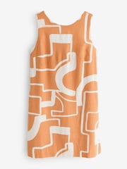 Yellow Linen Blend Ochre All Over Print Sleeveless Dress - Image 1 of 1