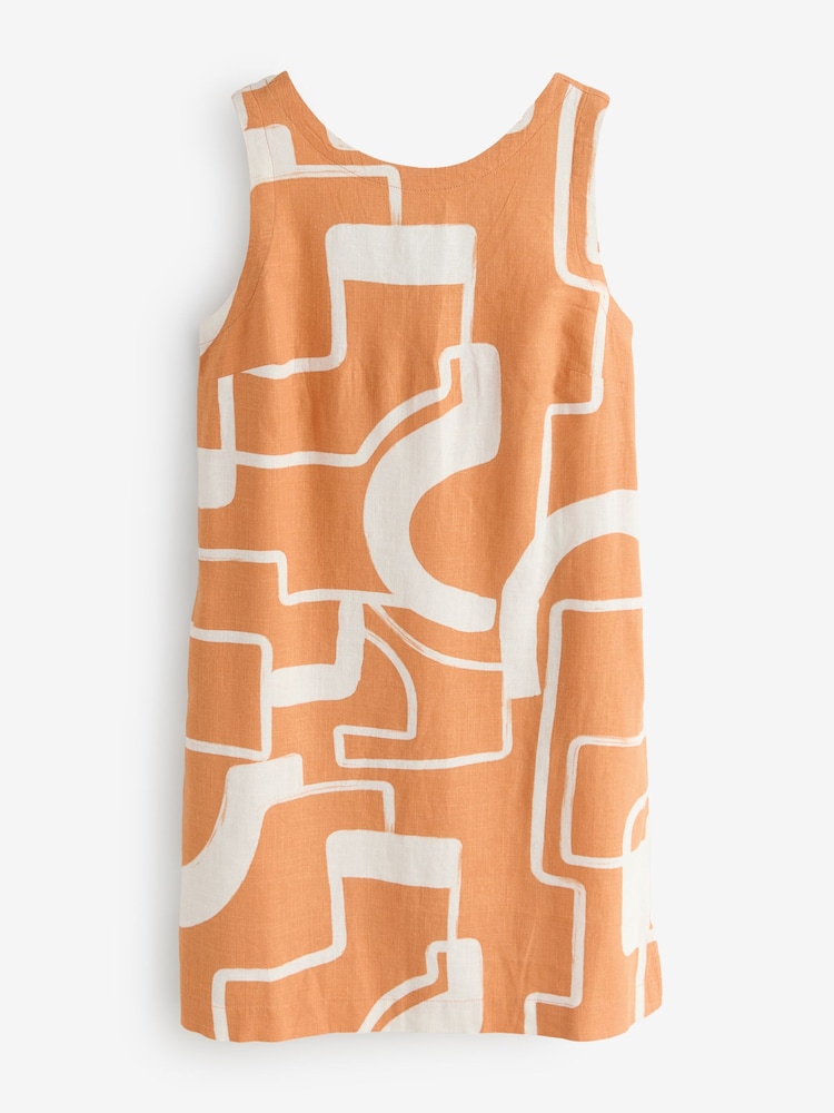 Yellow Linen Blend Ochre All Over Print Sleeveless Dress - Image 1 of 1 Yellow Linen Blend Ochre All Over Print Sleeveless Dress - Image 1 of 1