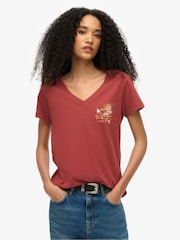 Superdry Red Suika Metallic Relaxed V-Neck T-Shirt - Image 1 of 6