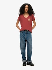 Superdry Red Suika Metallic Relaxed V-Neck T-Shirt - Image 3 of 6