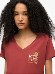 Superdry Red Suika Metallic Relaxed V-Neck T-Shirt - Image 4 of 6