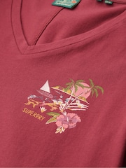 Superdry Red Suika Metallic Relaxed V-Neck T-Shirt - Image 6 of 6
