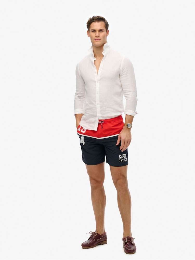 Superdry Blue Nautical Logo 17 Inch Swim Shorts - Image 1 of 8