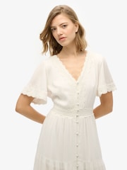 Superdry White Ibiza Short Sleeve Midi Tea Dress - Image 4 of 6