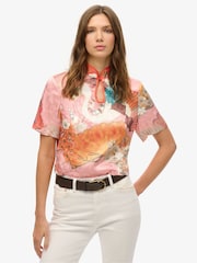 Superdry Pink Mandarin Jacquard Top - Image 3 of 6