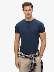Superdry Blue Slub Short Sleeve Jersey Grandad Top - Image 1 of 6