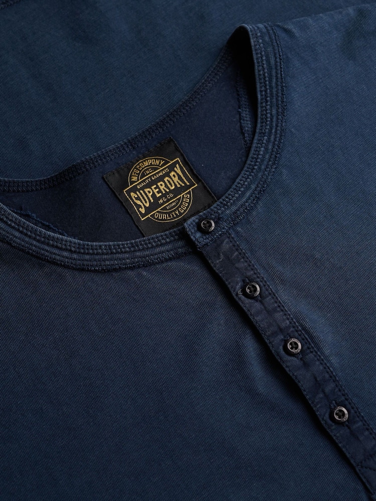 Superdry Blue Slub Short Sleeve Jersey Grandad Top - Image 6 of 6