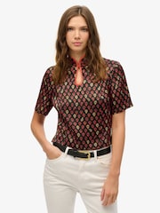 Superdry Black Mandarin Jacquard Top - Image 1 of 6