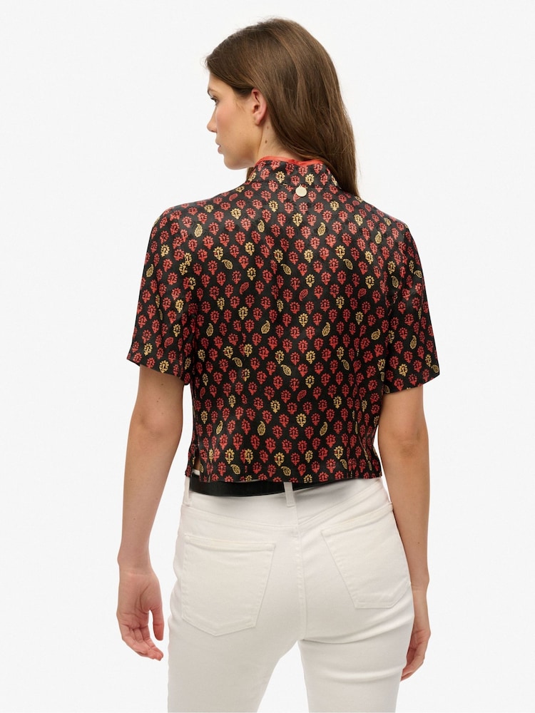 Superdry Black Mandarin Jacquard Top - Image 2 of 6