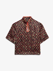 Superdry Black Mandarin Jacquard Top - Image 5 of 6