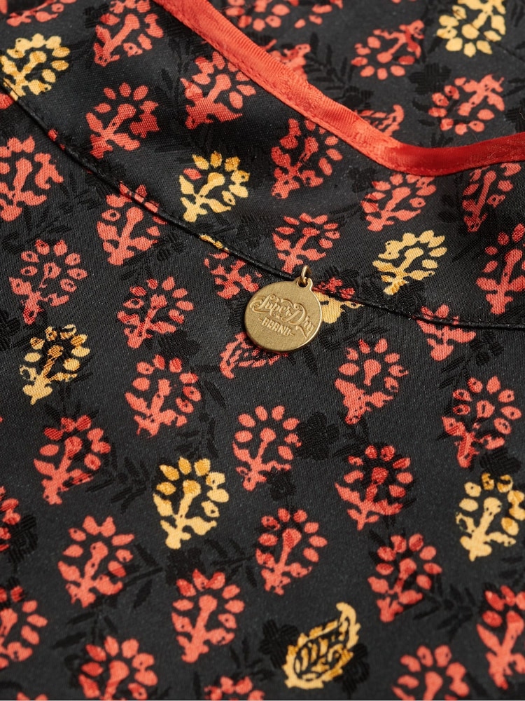 Superdry Black Mandarin Jacquard Top - Image 6 of 6