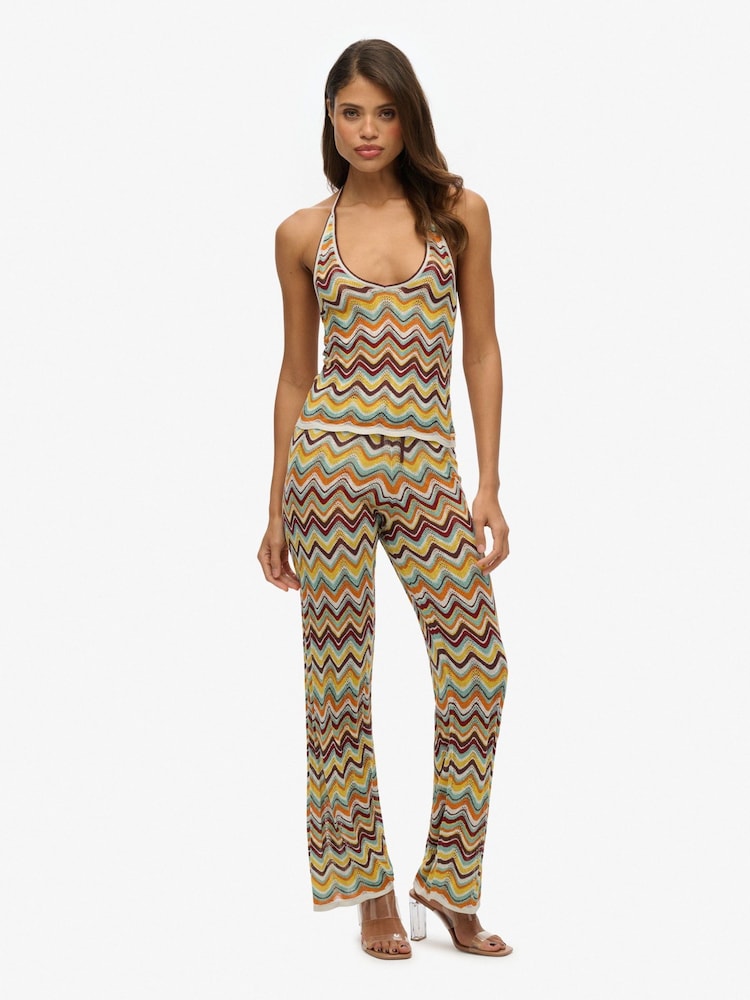 Superdry Multi Zig Zag Knit Wide Trousers - Image 1 of 6