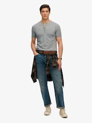 Superdry Grey Slub Short Sleeve Jersey Grandad Top - Image 3 of 6