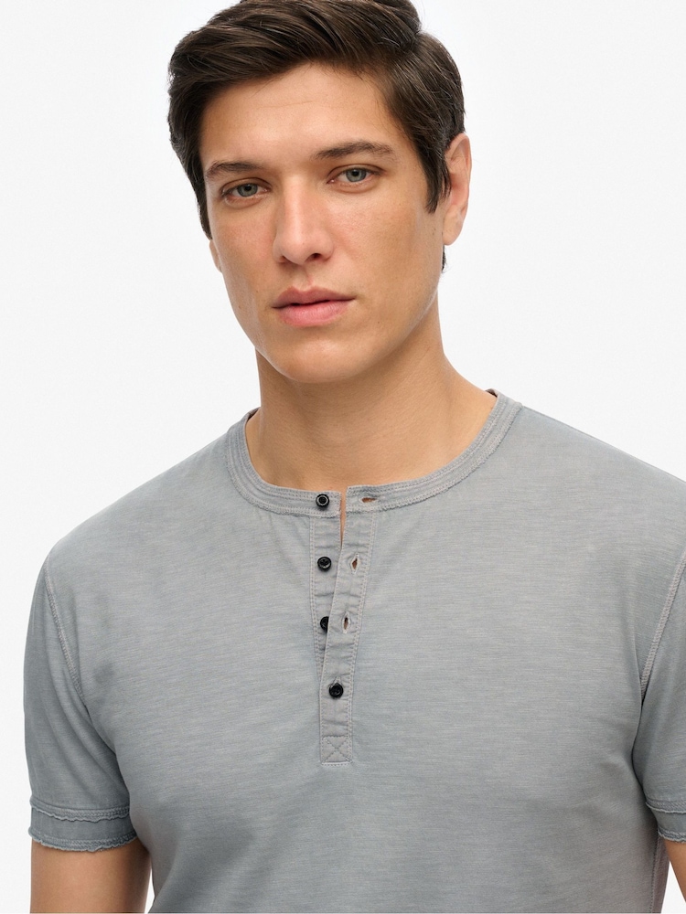 Superdry Grey Slub Short Sleeve Jersey Grandad Top - Image 4 of 6