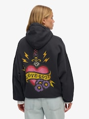 Superdry Grey Oversized Old School Tattoo Zip Hoodie - Image 4 of 6