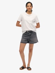 Superdry Black Mid Rise Cut Off Shorts - Image 1 of 7