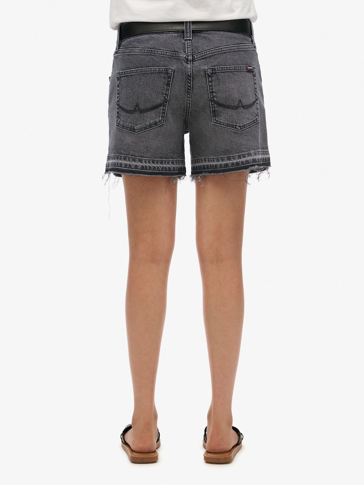 Superdry Black Mid Rise Cut Off Shorts - Image 2 of 7