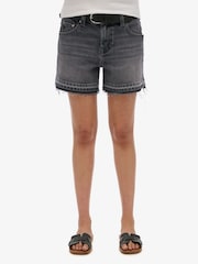 Superdry Black Mid Rise Cut Off Shorts - Image 5 of 7