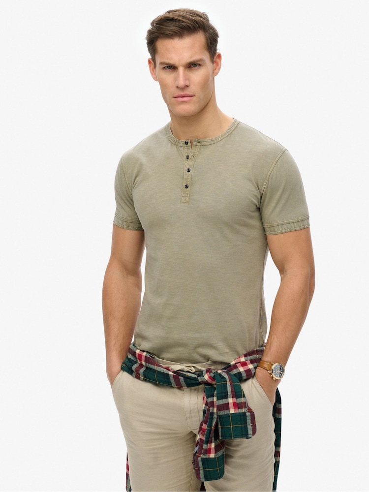 Superdry Green Slub Short Sleeve Jersey Grandad Top - Image 1 of 6