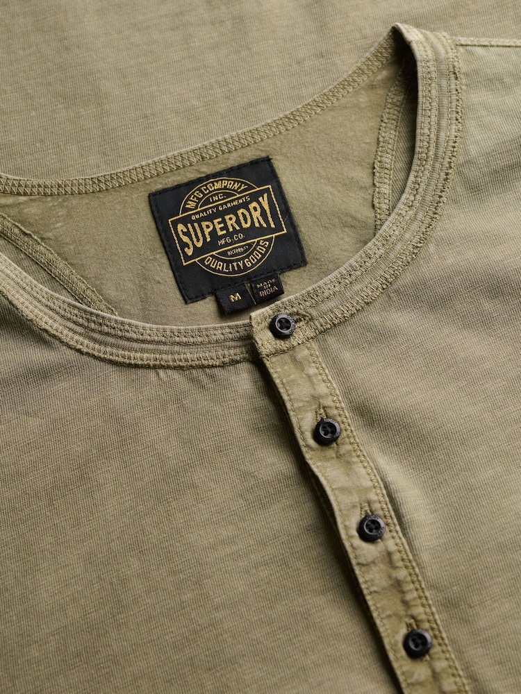Superdry Green Slub Short Sleeve Jersey Grandad Top - Image 6 of 6
