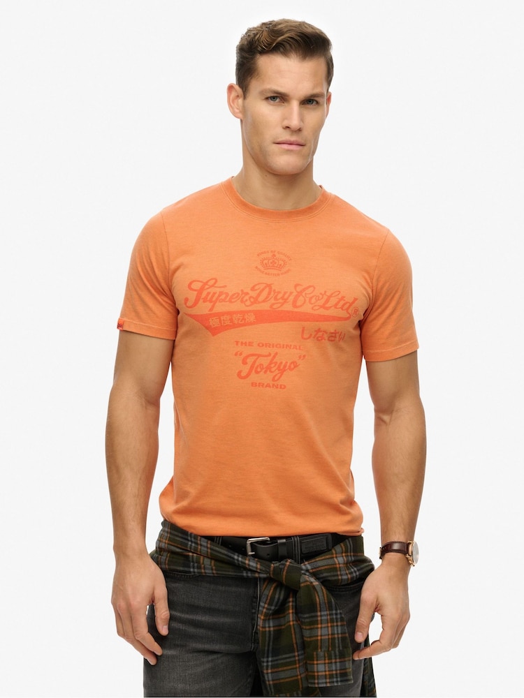 Superdry Orange Relaxed Workwear Washed T-Shirt - Image 1 of 5