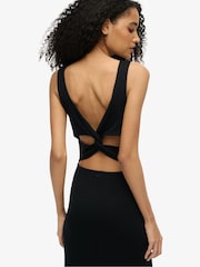 Superdry Black Jersey Twist Back Midi Dress - Image 3 of 6