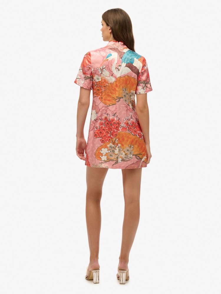 Superdry Pink Mandarin Jacquard Mini Dress - Image 2 of 7