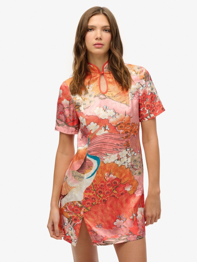 Superdry Pink Mandarin Jacquard Mini Dress - Image 4 of 7