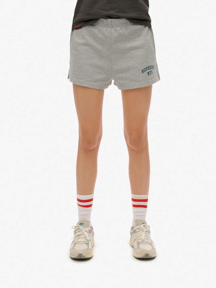 Superdry Grey Athletic Essentials Graphic Print Shorts - Image 1 of 7
