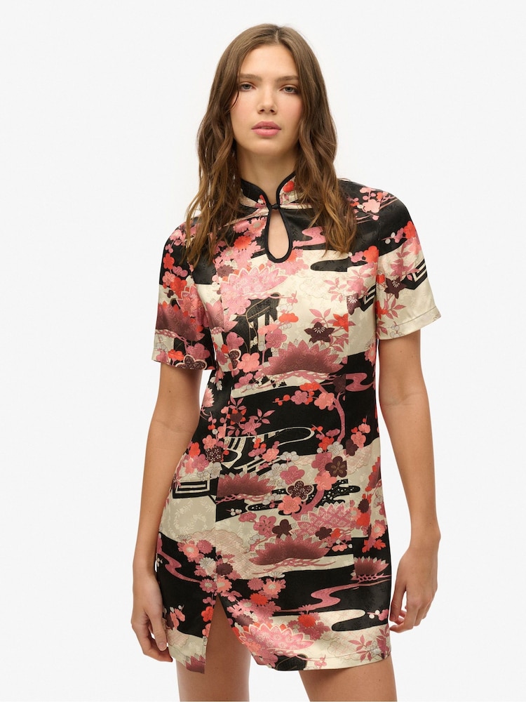 Superdry Pink Mandarin Jacquard Mini Dress - Image 2 of 7