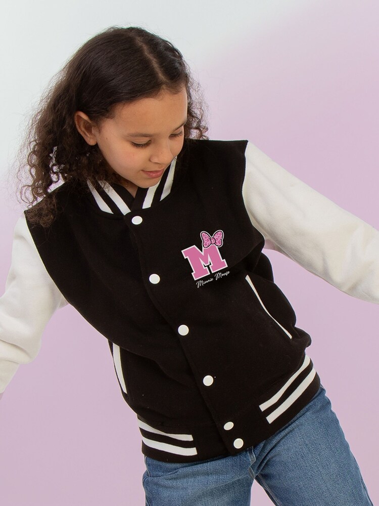 Brands In Black Minnie Mouse Print Classy Varsity Jacket - Image 1 of 4 Brands In Black Minnie Mouse Print Classy Varsity Jacket - Image 1 of 4