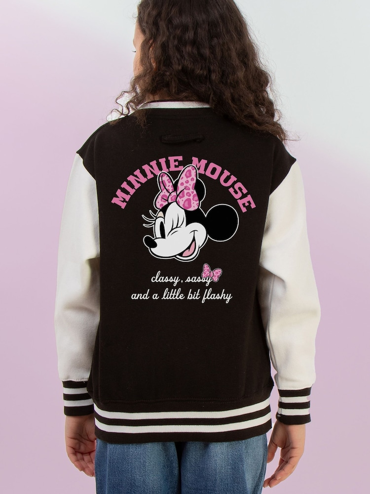 Brands In Black Minnie Mouse Print Classy Varsity Jacket - Image 2 of 4