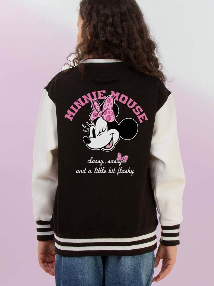 Brands In Black Minnie Mouse Print Classy Varsity Jacket - Image 2 of 4 Brands In Black Minnie Mouse Print Classy Varsity Jacket - Image 2 of 4