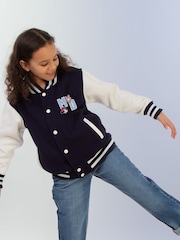 Brands In Blue Girl Power Minnie Mouse Print Varsity Jacket - Image 1 of 4