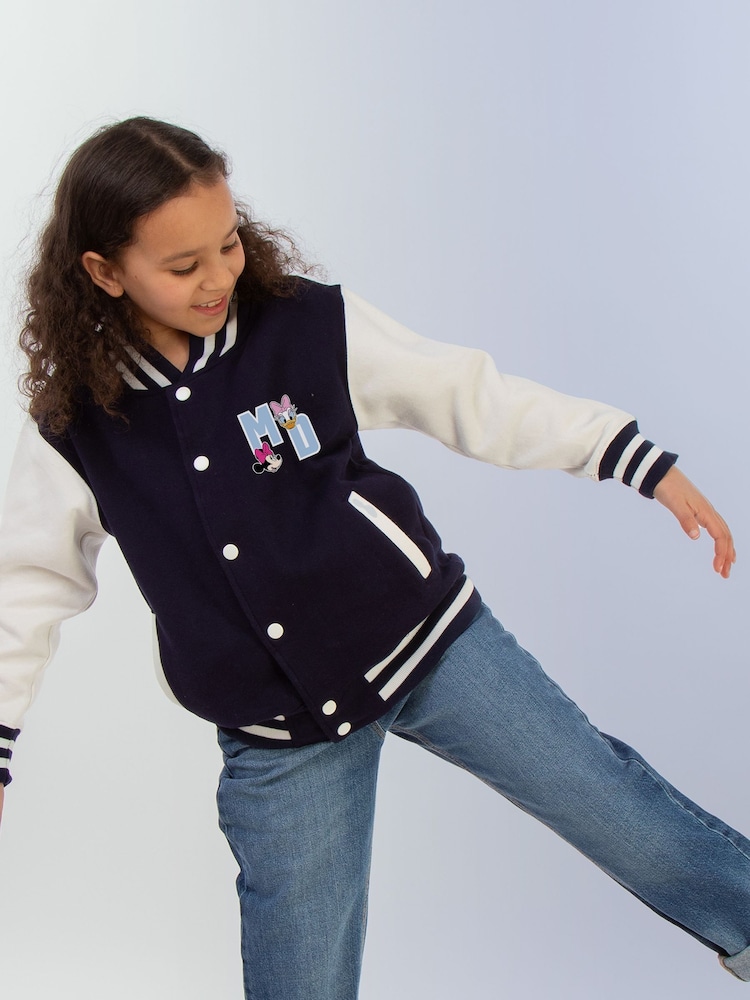 Brands In Blue Girl Power Minnie Mouse Print Varsity Jacket - Image 1 of 4