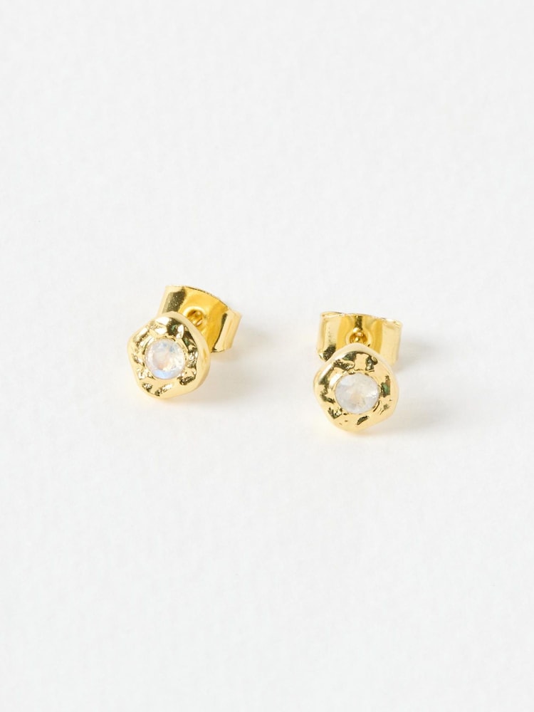 Oliver Bonas Gold Tone Isla Moonstone Stud Earrings - Image 2 of 5
