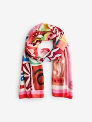 Oliver Bonas Pink Multicoloured Summer Postcard Print Lightweight Scarf - Image 1 of 1